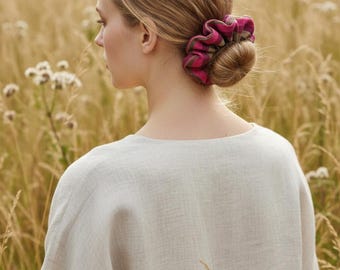Randig Linnehårsnodd, Rosa Brun Beige, Handgjord Hårsnodd