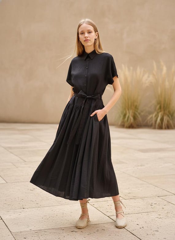 knee length dresses for ladies Essential Boatneck Midi Dress with Pockets in Olive – Veneka main image 1
