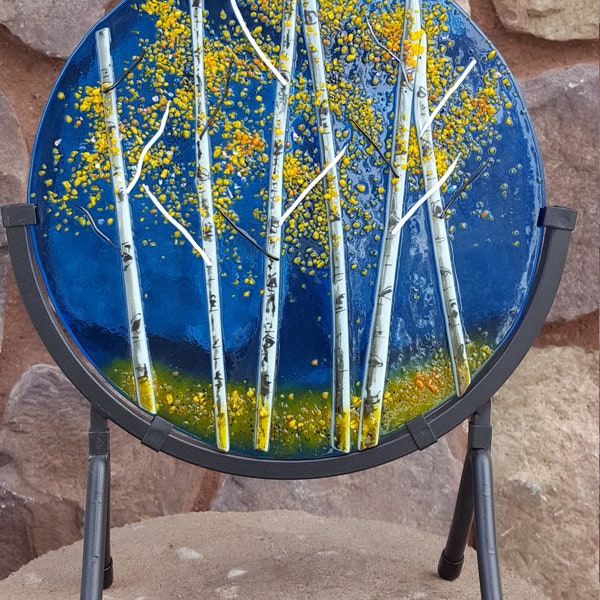 Aspen Grove Round Fused Glass Panel