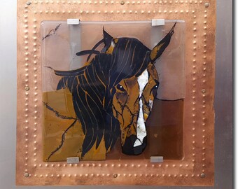 Solemn Paint - Mosaic Horse Fused Glass Wall Art