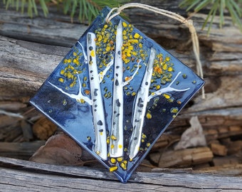 Fall Aspen Fused Glass Ornament