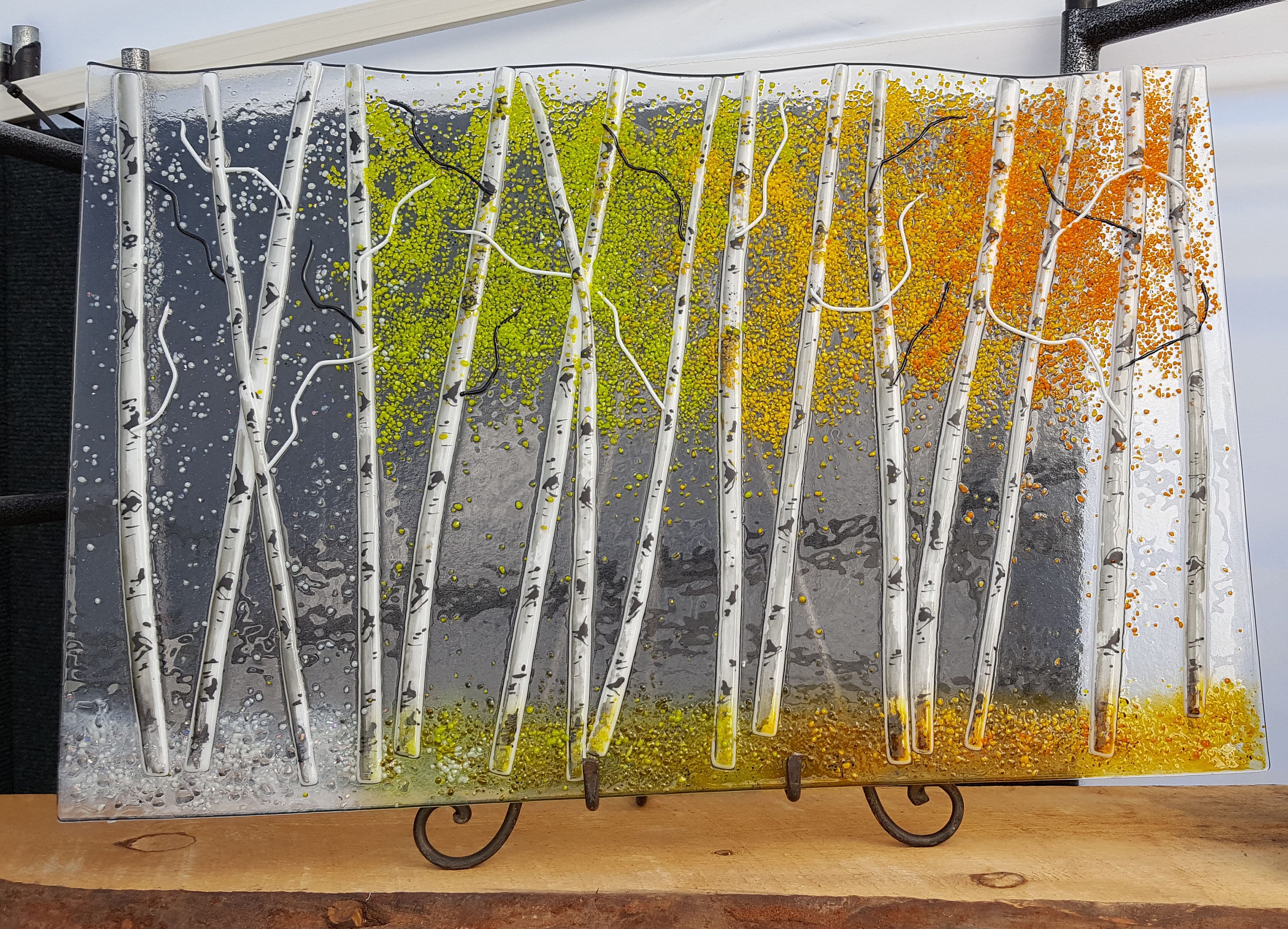 Aspen Fused Glass Panel 3 Season/Stone Base Etsy