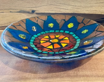 Fused Glass Floral Mosaic Dish