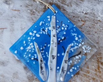 Winter Aspen Fused Glass Ornament