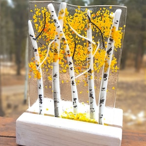 Aspen Fused Glass Votive  with Natural Wood Base