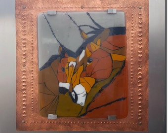 Mare and Foal - Mosaic Horse Fused Glass Wall Art