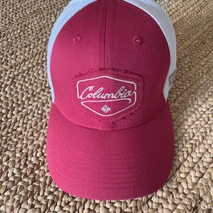 Used Columbia Sportswear Hat SnapBack Red White Mesh Patch Logo Outdoors Hiking - Snapback Mesh Hat