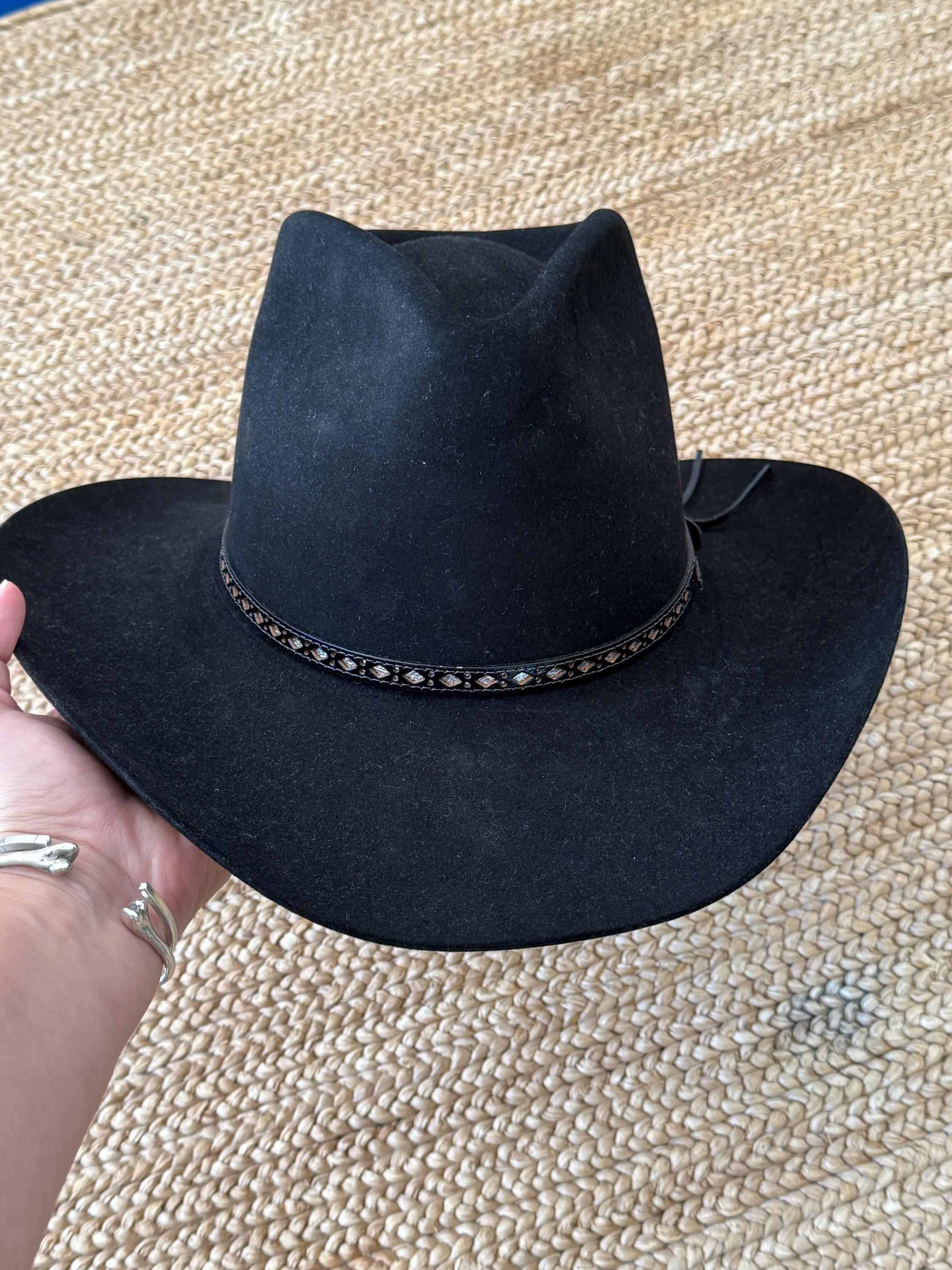 Chapeau De Cowboy Vintage RESISTOL - Taille 7-3/8 - Noir Castor - Boîte D'origine