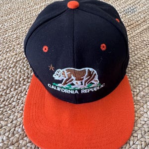 Used Cali Bear Snapback (Black & Orange) Snapback Closure Adjustable Hat