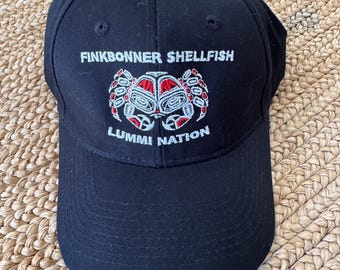 FinkBonner Shellfish Lummi Nation Crab Hat - Black Snapback Trucker Hat Like New