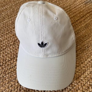 Adidas Small Original Logo - White Hat- Adjustable Strapback Closure/ Used