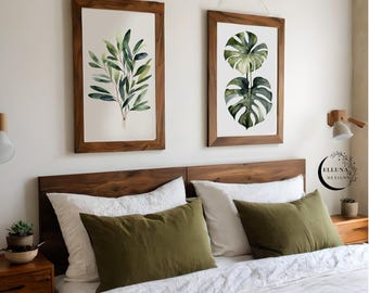 Conjunto de 2 Impressões de Folhas em Aquarela | Arte Botânica para Parede | Impressões Minimalistas de Plantas | Arte para Imprimir para Sala de Estar | DOWNLOAD DIGITAL