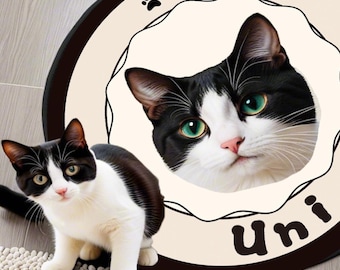Aangepast rond tapijt huisdierportret, gepersonaliseerd tapijt met hondenfoto, rond tapijt kat portret, aangepast tapijt huisdier gedenkteken