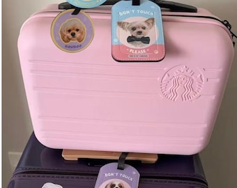 Etiqueta de bagagem personalizada para animais de estimação, etiqueta de mala personalizada com retrato de cachorro, etiqueta de mala divertida com nome, identificação de viagem personalizada com foto de gato, etiqueta fofa para mochila.