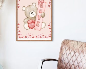 Valentine's Day "Love Bear" Digital Print Wall Art