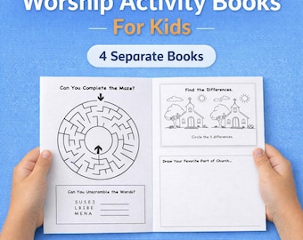 Książka z zadaniami kościelnymi dla dzieci | Torba z zadaniami | 4 broszury w formacie PDF |