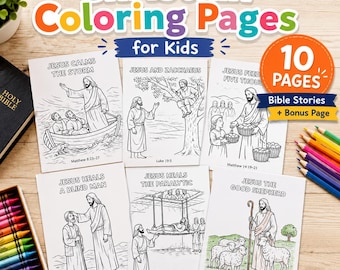 Páginas para colorir com versículos bíblicos, atividade cristã para crianças, artesanato para a Escola Dominical (11 páginas)