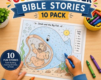 Bible Story Color By Number Pages for Kids | 11 Pack Activity Sheets (Digital Download)