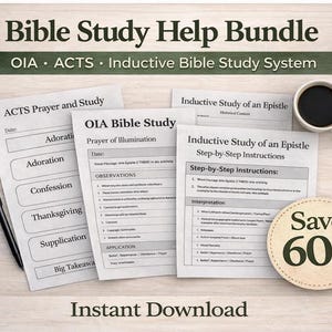 Bible Study Printables Bundle, Inductive Study Worksheets, OIA and ACTS Templates, Digital PDF