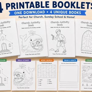 Livros de atividades da igreja para crianças | Mochila de atividades | 4 livretos para imprimir (download digital) imagem 2
