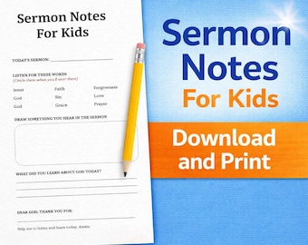 Notatki z kazań i aktywności dla dzieci | Wydrukowane aktywności kościelne dla dzieci do torebek z zadaniami | Pobierz natychmiast