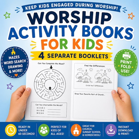 Church Activity Book for Kids | Busy Bag | Sunday School Activity | Craft |Church Lesson - 4 Booklets PDF