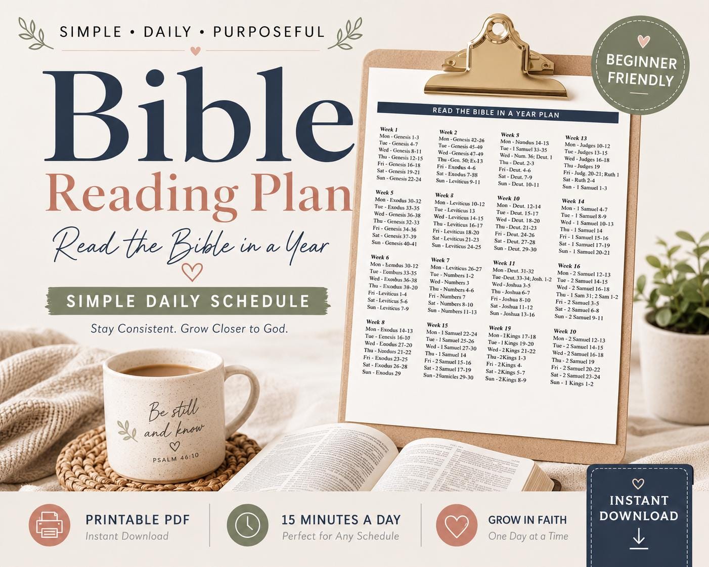 Bible in a Year Plan | 52 Week Scripture Schedule | PDF Download - Etsy