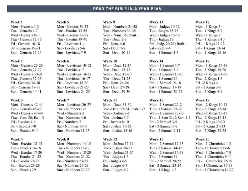 Bible in a Year Plan | 52 Week Scripture Schedule | PDF Download - Etsy