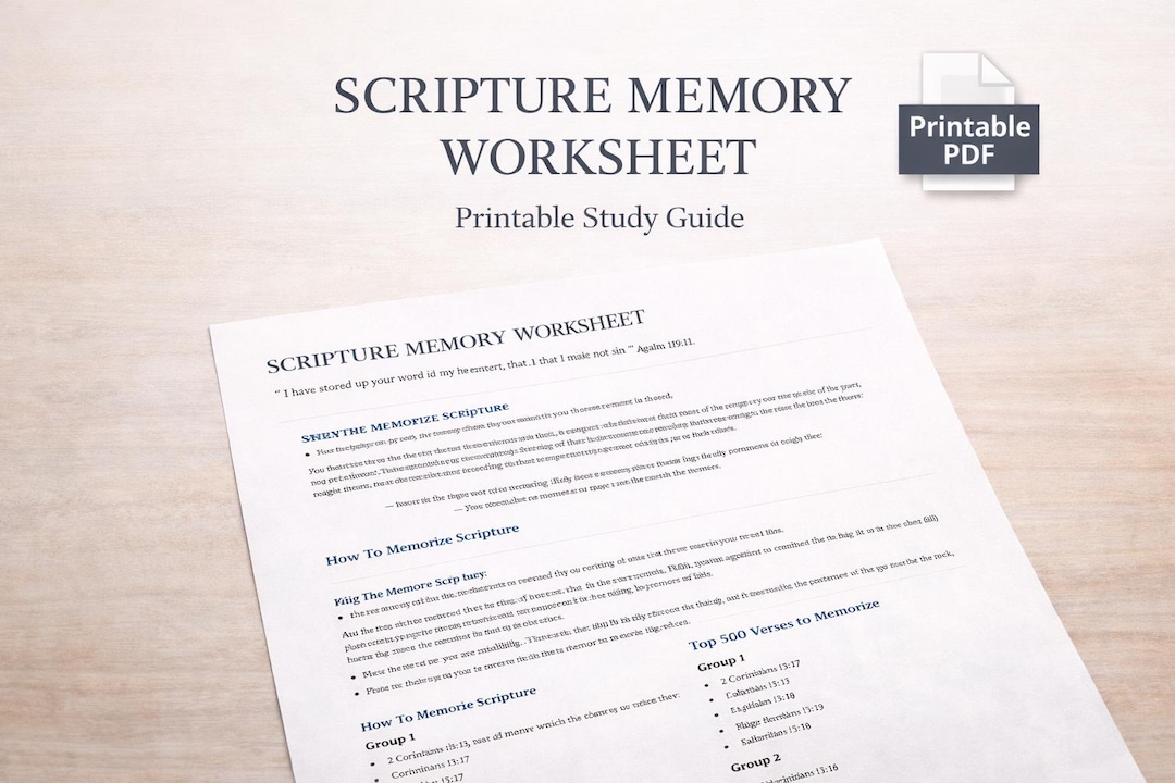 Scripture Memory Test Images Printable Scripture Memory Worksheet- Top 50 Verses - Instant Download ...