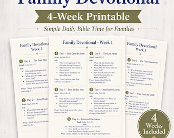 Family Devotions for Busy Families | Bible Reading Plan for Families | 4 Week Bible Study With Kids | Family Worship  | Digital BIble Study