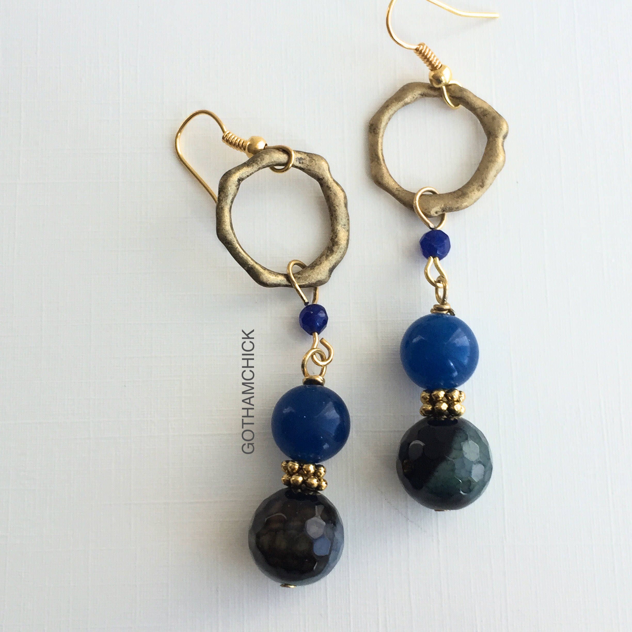 Dark Night Luna in Black and Blue Agate Earrings - Etsy