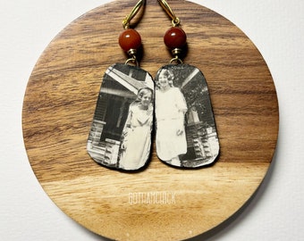 Best friends forever - vintage photo collage paper earrings (Papelle Series)