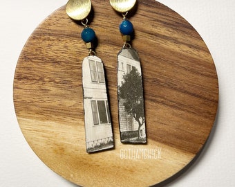 In my house  - vintage photo paper earrings with blue agate (Papelle Series)