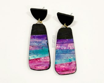 Kulay Painted Handmade Paper Collage on Black Canvas Post Earrings   (Papelle Series)
