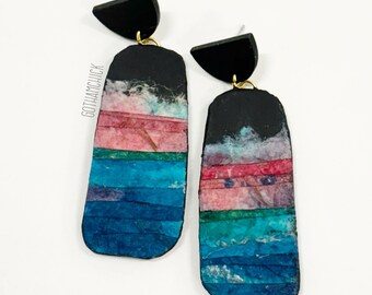 Makulay Handmade Paper Collage on Black Canvas Post Earrings   (Papelle Series)