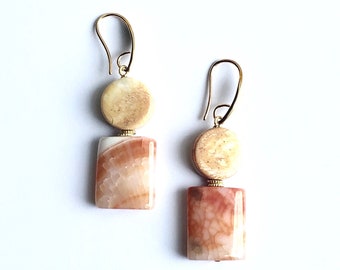 Autumn Sunset Mod Agate coin and Pillow bead Earrings