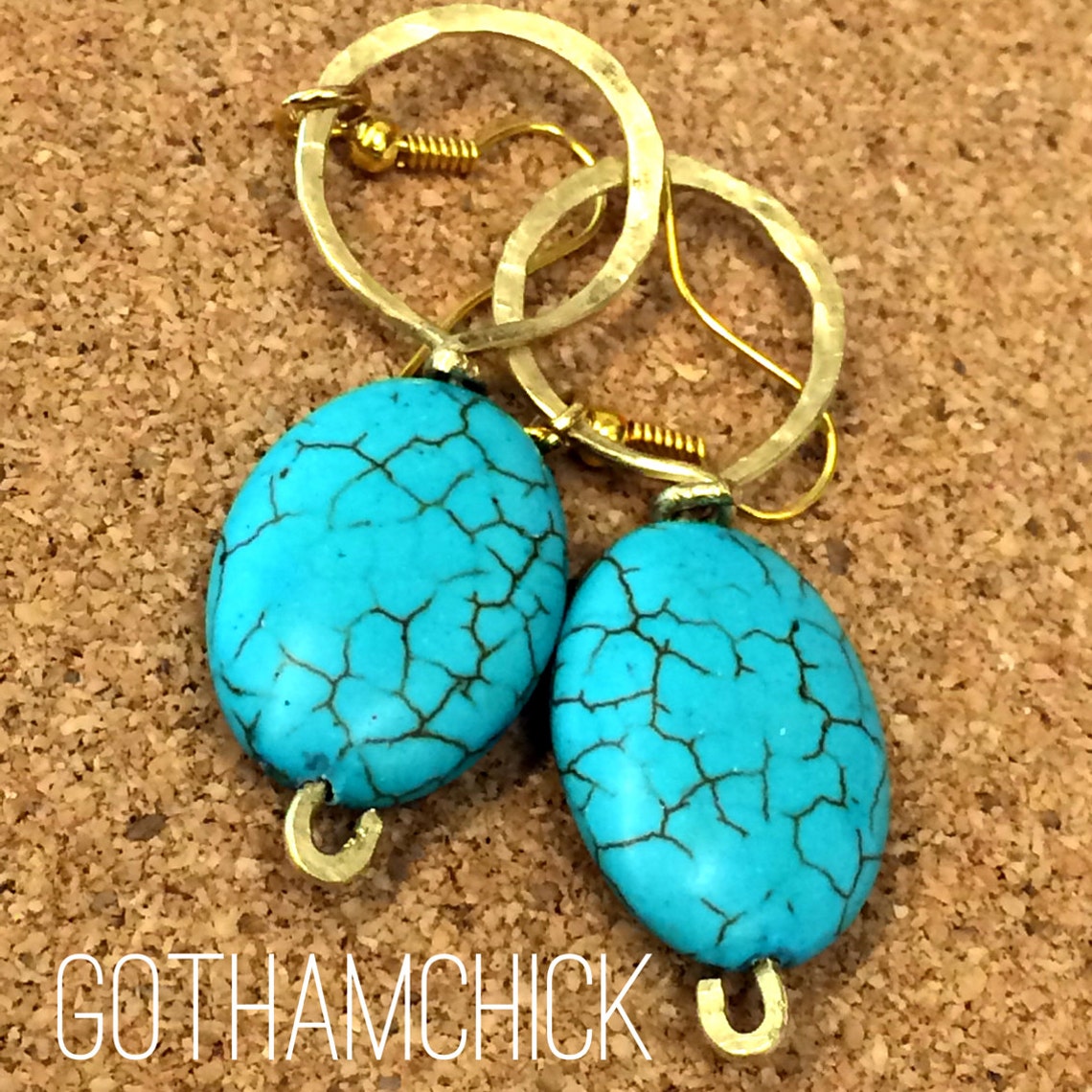 Teal Queen Magnesite Hammered Hoop Earrings Etsy