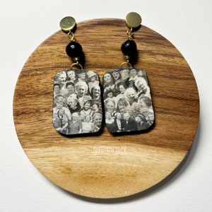 Girl Power Queen Version vintage photo collage paper earrings Papelle Series, wearable art image 1