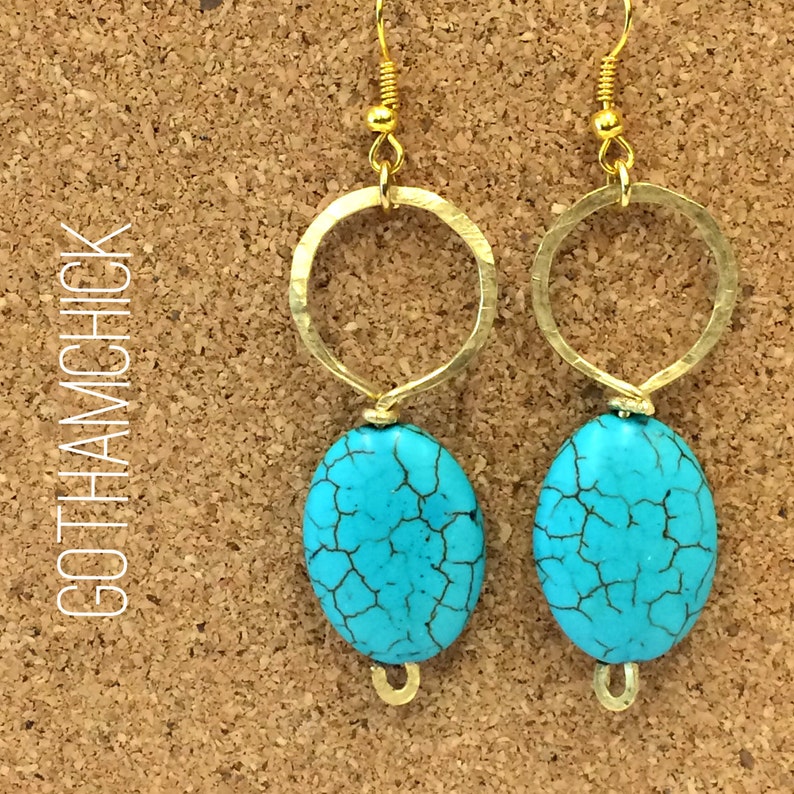 Teal Queen Magnesite Hammered Hoop Earrings Etsy