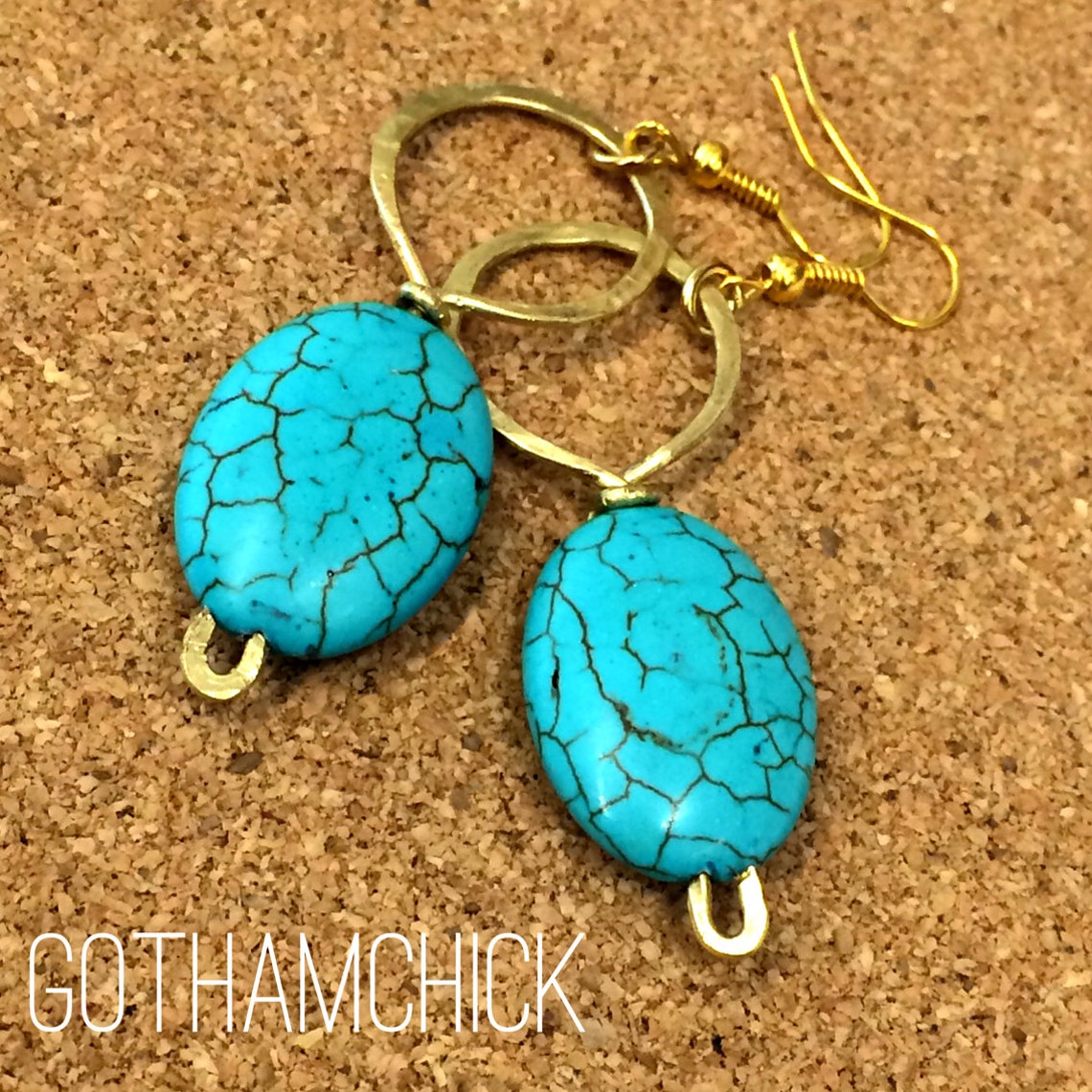 Teal Queen Magnesite Hammered Hoop Earrings Etsy