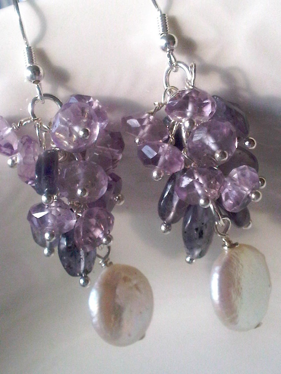 White Orchid Bouquet Earrings in White Purple and Dark Blue - Etsy