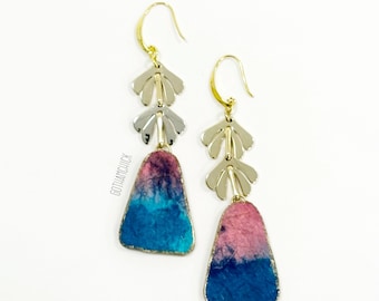 Ina Paper Earrings made of Handmade paper with two tone stainless steel leave connectors (Papelle Series)