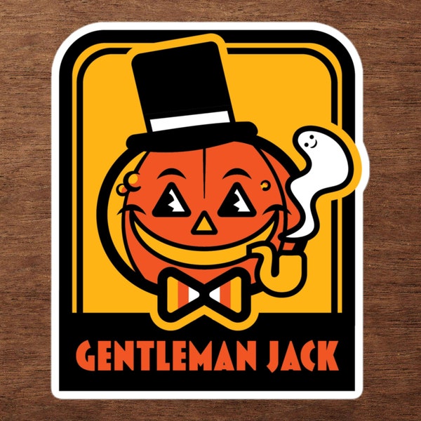 Gentleman Jack Halloween Sticker, Jack-o-Lantern Sticker, Halloween Sticker, Pumpkin Sticker, Fall Sticker, Vintage Halloween Sticker
