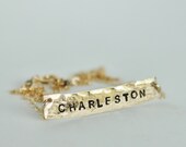 Custom City Necklace | Gold Bar Necklace | Custom Handmade | Engraved Cities | Hammered Necklace | Handmade Gold Jewelry | Hammered Gold