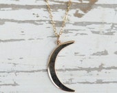 Bronze Crescent Moon Pendant | Gold Necklace | Moon Jewelry | Gold Filled Chain | Bronze Charm | Pendant Necklace | Layering Necklace