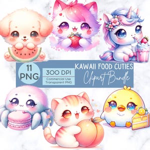 Kawaii Food Cuties Digital Sublimation DTF Shirt PNG Bundle, Kawaii Nursery Art Download, Chibi Animal Kawaii Food Clipart, Diy Gift For Her
