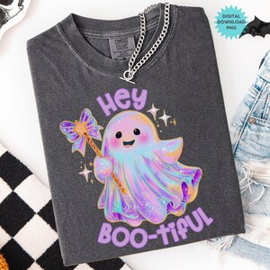 Pastel Ghost Coquette Shirt Png, Iridescent Cute Halloween Ghost Sublimation Dtf Design, Trendy Ghost Digital Download, Girly Halloween Png