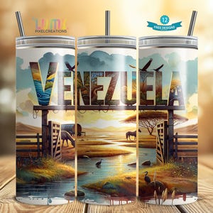 Venezuela Tumbler Wrap, Colorful Venezuelan Design for 20oz Skinny Tumblers, Expat Travel Cup Sublimation PNG, Instant Digital Download