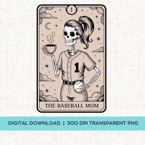 Baseball Mom Tarot Card Sublimation DTF Shirt PNG, Cool Skeleton Design, Gift for Baseball Mama, Halloween T-shirt, Game Day Style