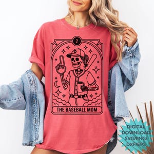 Baseball Mom Tarot Card Sublimation DTF Shirt SVG, Cool Skeleton Design PNG, Gift for Sports Mama, Halloween T-shirt, Game Day Style
